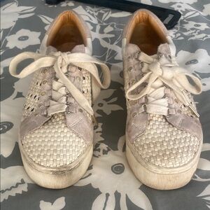 Joie Cream and White Woven Sneakers with Chunky Sole